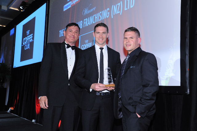 Martin Bremner of category sponsors Super Liquor (left) with Andy Lucas and Brad Jacobs of The Coffee Club. Martin Bremner of category sponsors Super Liquor (left) with Andy Lucas and Brad Jacobs of The Coffee Club.